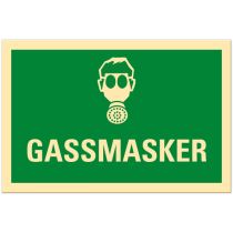 Nødskilt: "Gassmasker", metall, 30 x 20 cm