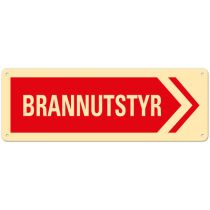 Brannskilt: "Brannutstyr" høyre, metall, 34 x 12 cm