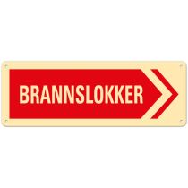 Brannskilt: "Brannslukker" høyre, metall, 34 x 12 cm