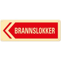 Brannskilt: "Brannslukker" venstre, metall, 34 x 12 cm