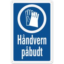 Påbudsskilt: "Håndvern påbudt", metall, 20 x 30 cm