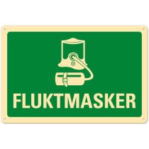 Nødskilt: "Fluktmasker", metall, 30 x 20 cm