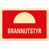 Brannskilt: "Brannutstyr", metall, 30 x 20 cm