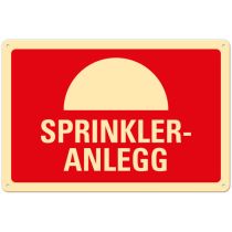 Brannskilt: "Sprinkleranlegg", metall, 30 x 20 cm