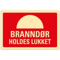 Brannskilt: "Branndør holdes lukket", metall, 30 x 20 cm