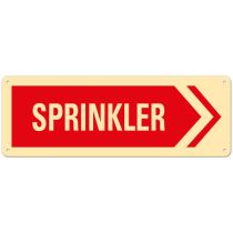 Brannskilt: "Sprinkler" høyre, metall, 34 x 12 cm