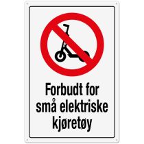 Forbudsskilt: "Forbudt for små elektriske kjøretøy", metall, 20 x 30 cm