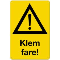 Fareskilt: "Klemfare!", metall, 20 x 30 cm