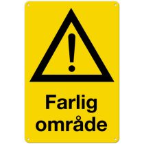 Fareskilt: "Farlig område", metall, 20 x 30 cm