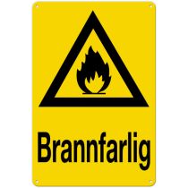 Fareskilt: "Brannfarlig", metall, 20 x 30 cm