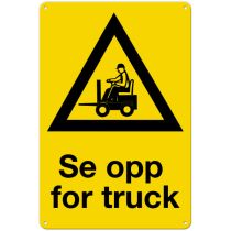 Fareskilt: "Se opp for truck", metall, 20 x 30 cm