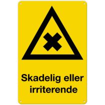 Fareskilt: "Skadelig eller irriterende", metall, 20 x 30 cm