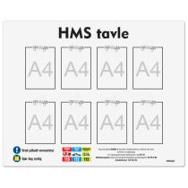 HMS tavle med 8 A4‑felt og ringpermholdere, aluminium, 125 x 100 cm