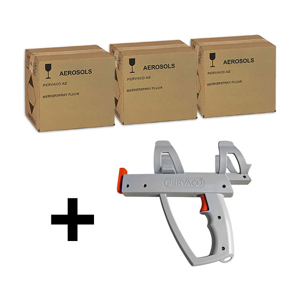 Pakketilbud: 36 bokser Pervaco merkespray og spraypistol